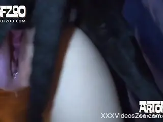 Two skinny chicks and young doberman in bestiality threesome