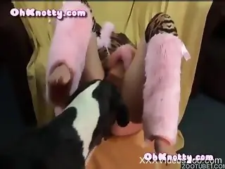 Brunette in legwarmers enjoys hot bestiality