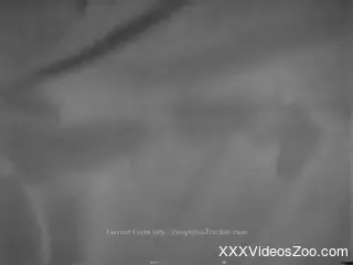 B&W fuck scene with a bubble butt amateur and a dog