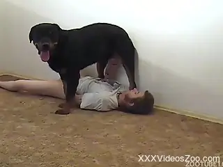 Thirsty zoophile dude enjoying frottage and handjobs