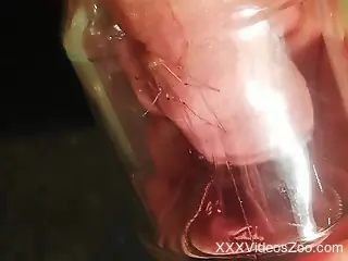 Dirty flick when a man inserts his cock into a jar of worms