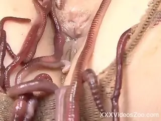 Nude naked woman covered in worms for whole zoo shag