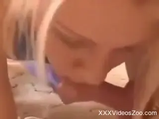 Blonde dressed in blue fucking dogs for the camera