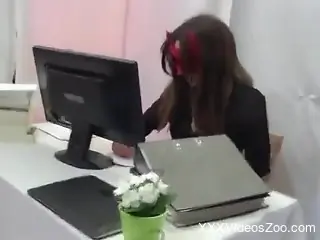 Masked chick takes a break by getting fucked by a dog