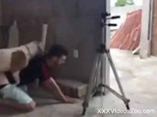 Hot guy moaning happily with a dog dick inside
