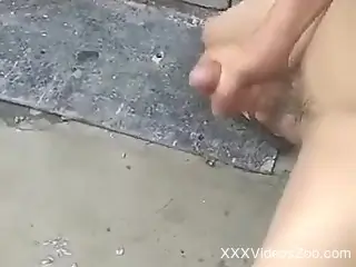 Sexy dude jerks off on his knees after fucking