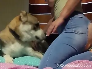 Aroused woman enjoys her dog licking her pussy and ass