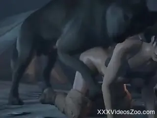 3D hentai with a wolf fucking a girl in all holes