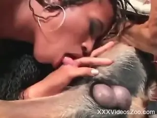Fine woman loudly pushes the dog dick in her muff for great sex
