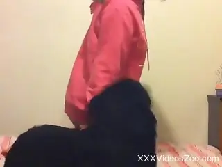 Dog makes hot babe come big time after it licks both her holes