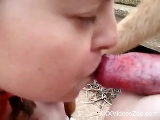 Hot amateur puts her mouth to work in outdoor zoophilia kinks